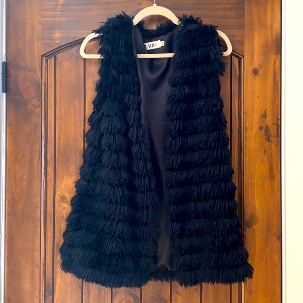 Lark Black Shaggy Faux Fur Vest